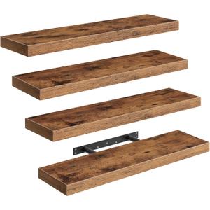 Floating Shelves for Wall, 23.6" Wooden Wall Shelf Set of 4 with Invisible Brackets, 1.5" Thick Hanging Shelves Farmhouse Home Decor for Bathroom, Living Room, Bedroom, Rustic Brown 6301BJP4BF