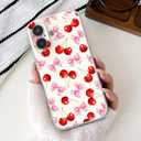 MUWBKPI for iPhone 16 Plus Case Cherry Girly, Cherries Bows/Beige