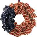 Sggvecsy 23Inch 4th of July Patriotic Day Wreath for Front Door with Grapevine Base America Patriotic Flag Burlap Summer Patriotic Decorations for Independence Day Memorial Day Veterans Day