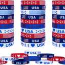American Flag Silicone Bracelet 40Pcs, Fourth 4th of July Patriotic Party Favors, Memorial Day Veterans Day Wristband, USA Red White and Blue Decoration