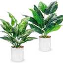 Der Rose 2 Pack Fake Plants Artificial Tropical Plants Indoor in White Pot for Home Office Desk Accessories Bathroom Sage Green Decor