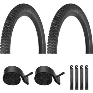 Bike Tires 12.5"/14"/16"/18"/20"x2.125" for Kids Bike, 2PCS Folding Replacement Bike Tire and 2PCS Bike Tubes 12.5/14/16/18/20 x 1.75-2.125 Inch Fits Most Kids Bikes, with 4PCS Tire Levers,White/Black