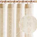 Jinchan Boho Linen Blend Curtains for Living Room & Bedroom - Farmhouse Striped Mudcloth Taupe Curtains, 90 Inch Length, Rod Pocket, Light Filtering (50"W x 90"L (Pack of 2), Back Tab| Taupe on Flax)