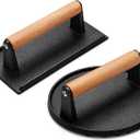 AIVIKI Burger Press, Smash Burger Press for Blackstone Griddle, Heavy Duty Cast Iron Round 6.9In & Rectangular 8.2x4.2In Bacon Grill Press with Wood Handle, Meat Steak Weight for Sandwich, Paninis