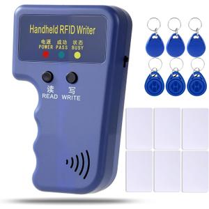125KHz RFID Copier Handheld ID Card Writer with 6 Key Fobs & 6 Blank Cards, Compatible with T5577 & More