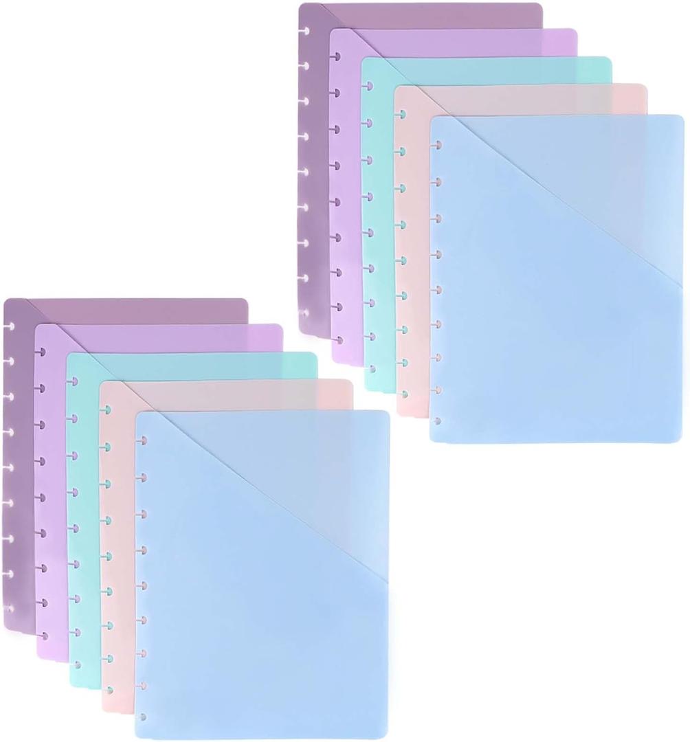 Discbound Dividers with Pockets 7x9.25'' Classic Size Discbound Notebook Divider 9 Disc Bound Planner Inserts Pocket 10pcs Plastic Index Dividers for Planner Folder Office
