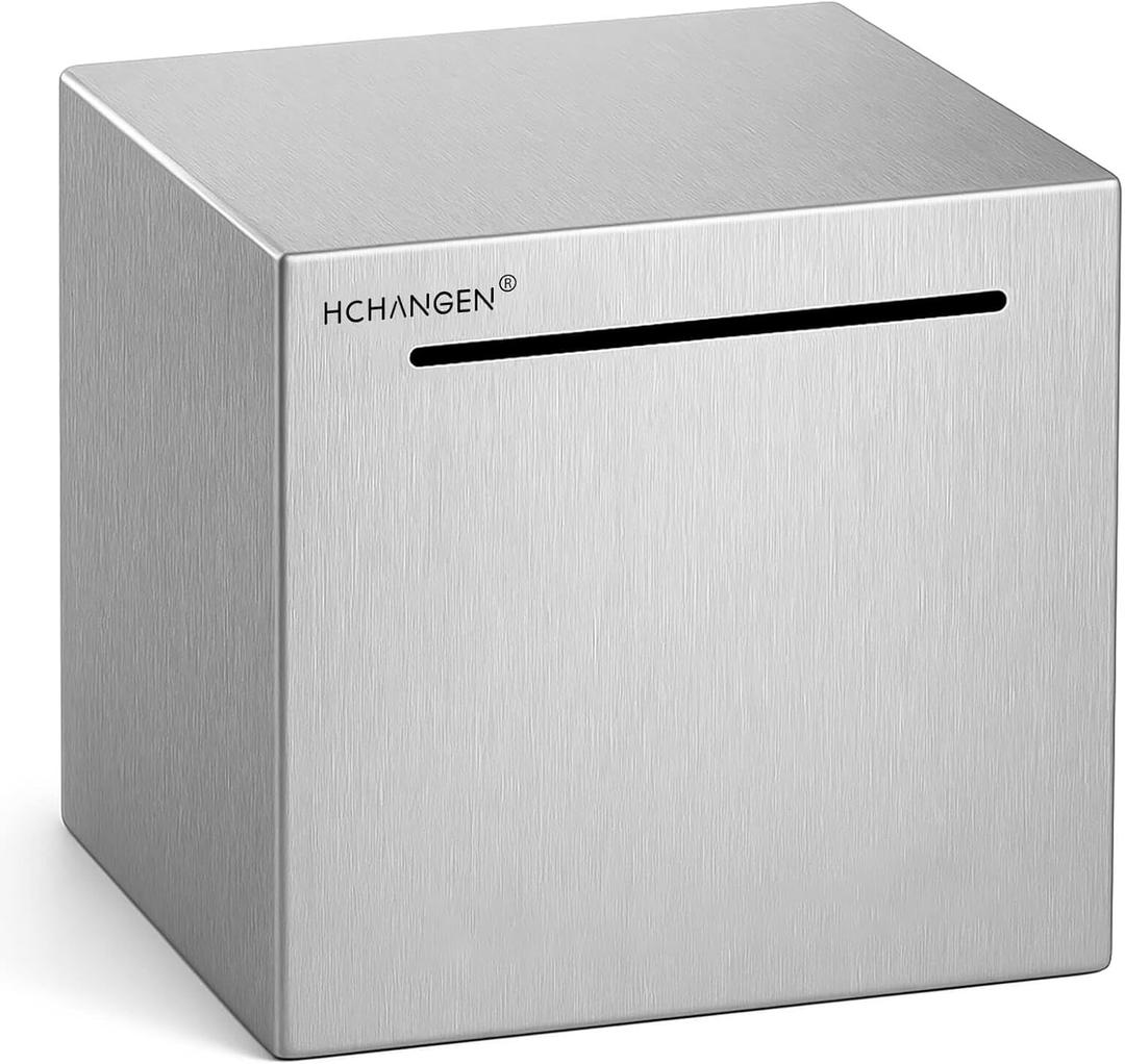 Stainless Steel Piggy Bank for Adults and Kids, Must Break to Open Metal Money Bank, Unopenable Saving Box for Cash (Silver, 4.72inches)