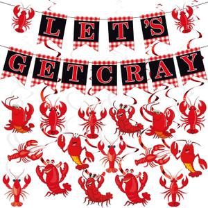 35 Pcs Crawfish Boil Party Supplies Let's Get Cray Banner for Crab Boil Party Supplies, Lobster Decorations Banner Lobster Hanging Swirls Decor for Cray Festival Holiday Celebrating Event