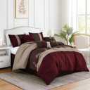 Chezmoi Collection Napa 7-Piece Luxury Leaves Scroll Embroidery Bedding Comforter Set (Queen, Burgundy/Taupe/Brown)
