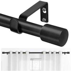 TONIAL Curtain Rod 16 to 30 Inch(1.3 to 2.5 ft), Adjustable Splicing Window Curtain Rods, 3/4 Drapery Rods for Windows, Decorative Single Rod with Modern Cap Finial, Black