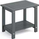 2-Tier Outdoor Side Table, Weather-Resistant End Table with Storage Shelf, Wooden Coffee Table for Indoor, Backyard, Garden, Bed, Living Room (Dark Grey)