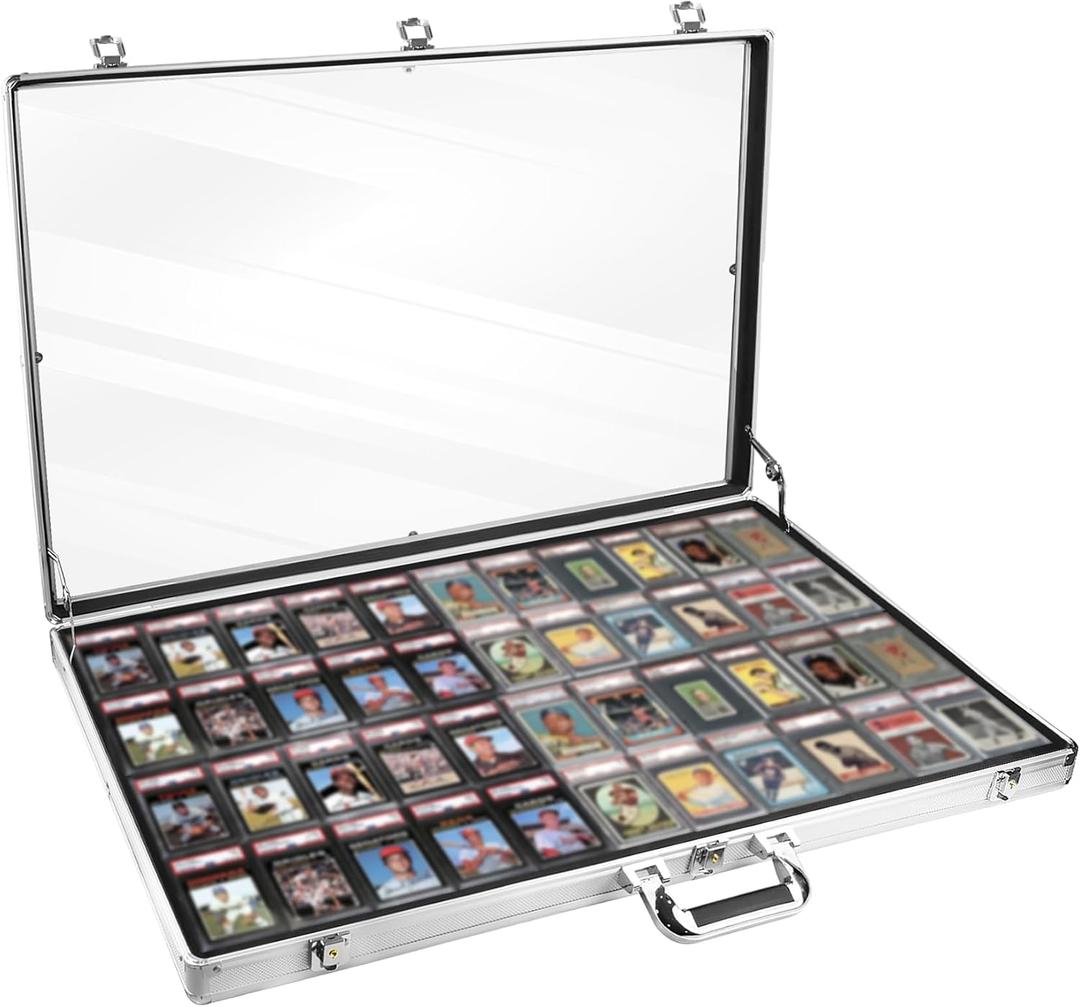 Card Show Display Case Large Aluminum 34"x22", Lockable Trading Card Display Case with Handle, Sports Card/TCG/Jewelry Display Box - Silver