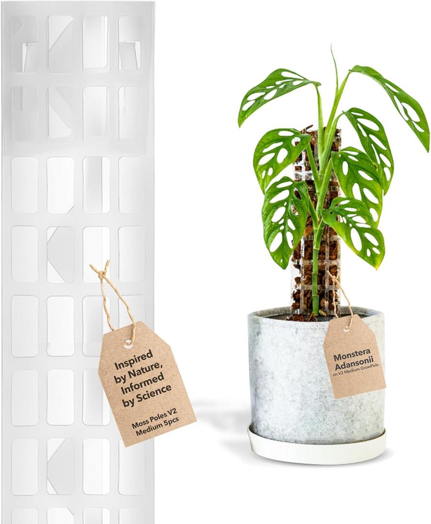 V2 Medium GrowPole - Stackable Plastic Moss Poles for Climbing Plants, Monstera Plant Support-Plant Climbing Pole, DIY Plant Sticks Support. Works for Philodendron and Anthuriums - 5 Pcs