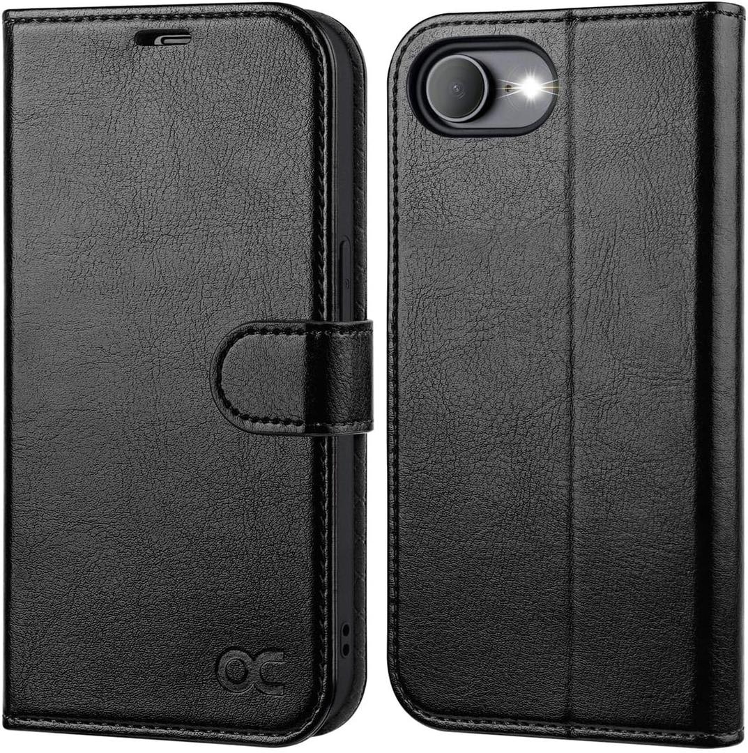 OCASE Compatible with iPhone 17e Case/iPhone 16e Wallet Case, PU Leather Flip Folio with Card Holders RFID Blocking Kickstand [Shockproof TPU Inner Shell] Phone Cover 6.1 Inch 2025, Black
