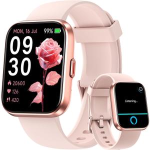 Fitpolo Smart Watches for Women Android iPhone, 1.8'' Women Smartwatch with Alexa Built-in, Bluetooth Calls, IP68 Waterproof, 7 Days Battery, Heart Rate/Sleep/SpO2 Monitor, 110 Sports Mode (Rose Pink)