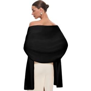 PULI Women's Pashmina Shawl Wraps for Evening Dress Large Scarf Blanket Long Wedding Bridal Winter Warm Shoulder Wrap (Black), One Size