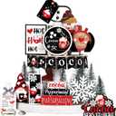 Dandat 16 Pcs Christmas Tiered Tray Decor Hot Cocoa Bar Snowflake Wooden Signs Hot Chocolate Bar Supplies Christmas Table Decoration Rustic Farmhouse Decor for Xmas Winter Home Table Shelf