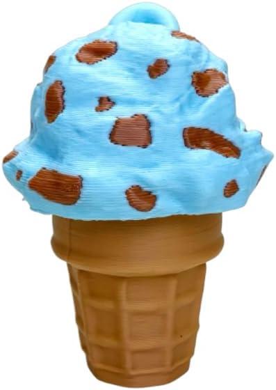 Ice Cream Cone-Shaped Desktop Stress Relief Toy Waffle Cone Design with Colorful Chocolate Chip Patterns 3D Printed Decorative Set (Blue)