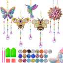 5Pcs Diamond art Kits for Kids/Adults, Crafts for Kids Ages 8-12, DIY Diamond Painting art Wind Chimes Crystal Window Suncatcher Craft, Birthday Gifts for 7 8 9 10 11 Year Old Girls, Home Garden Decor (Butterfly, Hummingbird, Flower + 2 Bees)