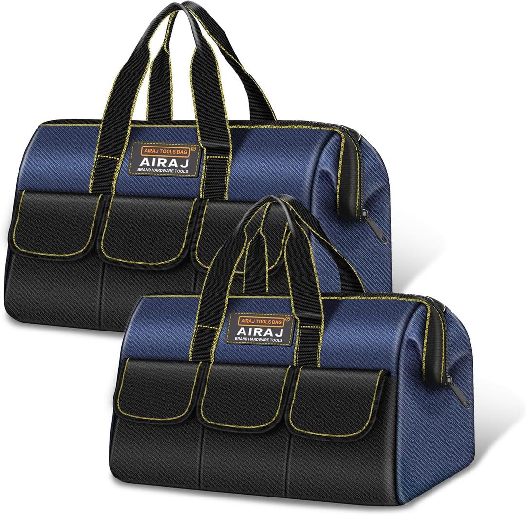 Tool Bag 2-Pack Set | AIRAJ 14" & 16" Portable Tool Bag | Wide Mouth Tool Bags for Men and Women | Small Tool Tote | Tool Organizer for Home Repairs,Garage Storage,Professional Work | Tool Box