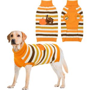 Vehomy Thanksgiving Dog Sweater Pet Pumpkin Turkey Clothes Costume Cat Stripe Turtleneck Knitwear Shirt Pullover Dog Puppy Thanksgiving Clothes for Small Medium Large Dogs Cats XXL