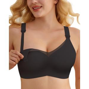 As Fairy Nursing Bras for Breastfeeding Mesh Lace Seamless Maternity Bra Pregnancy Sleep Wireless Bralette (3X-Large, Black)
