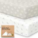 2-Pack Mini Crib Sheets Fitted - 38x26 Pack N Play Sheets for Pack and Play Mattress, Organic Cotton, Soft & Breathable Playard Bedding, Neutral Mini Toddler Bed Cover for Boys, Girls (Meadow)