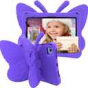 Cute Butterfly Kids Case for Apple iPad (A16) 11th Generation 11 Inch (2025), iPad 10th Generation 10.9 Inch (2022), 3D Cartoon EVA Foam Shockproof Stand Cover for Girls - Purple