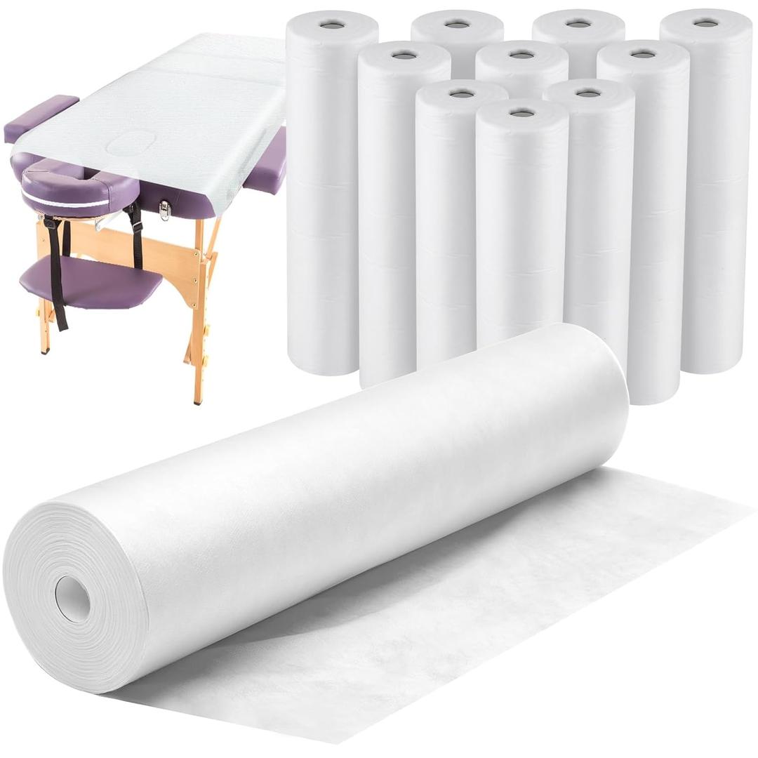 Tudomro 10 Rolls Disposable Non Woven Bed Sheets Massage Table Paper Covers Non Woven Fabric Massage Sheets Waterproof Spa Breathable Bed Cover for Beauty Salon (White)