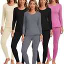 Patelai 5 Set Women Thermal Underwear Sets Fleece Lined Thermal Underwear Winter Warm Base Layer Top and Bottom, 
(Large, 2 Black, 1 Gray, 1 Beige, 1 Purple)