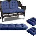 Wicker Chair Cushions 3 Piece Set, Waterproof Outdoor Cushions for Patio Furniture, Loveseat and U-Shaped Wicker Furniture Cushions, Blue