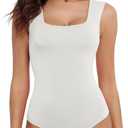 Women's Cute Square Neck Sleeveless Tank Tops Bodysuit Workout Top (Small, White)