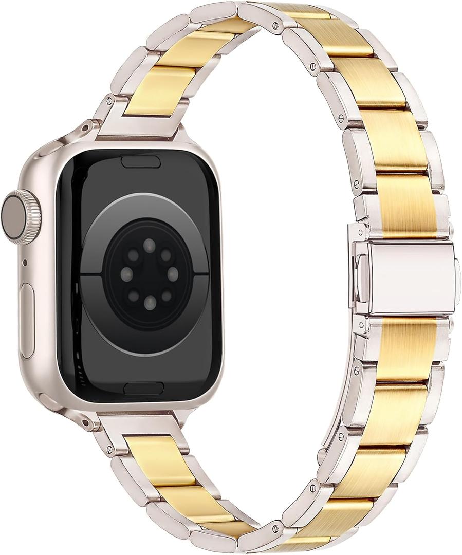 Slim Designer Stainless Steel Band Compatible with Apple Watch Bands for Women Men 38mm 40mm 41mm 42mm 44mm 45mm 46mm 49mm, Dressy Wristband for iWatch Series 11 10 9 SE 8 7 6 5 4 3 2 1