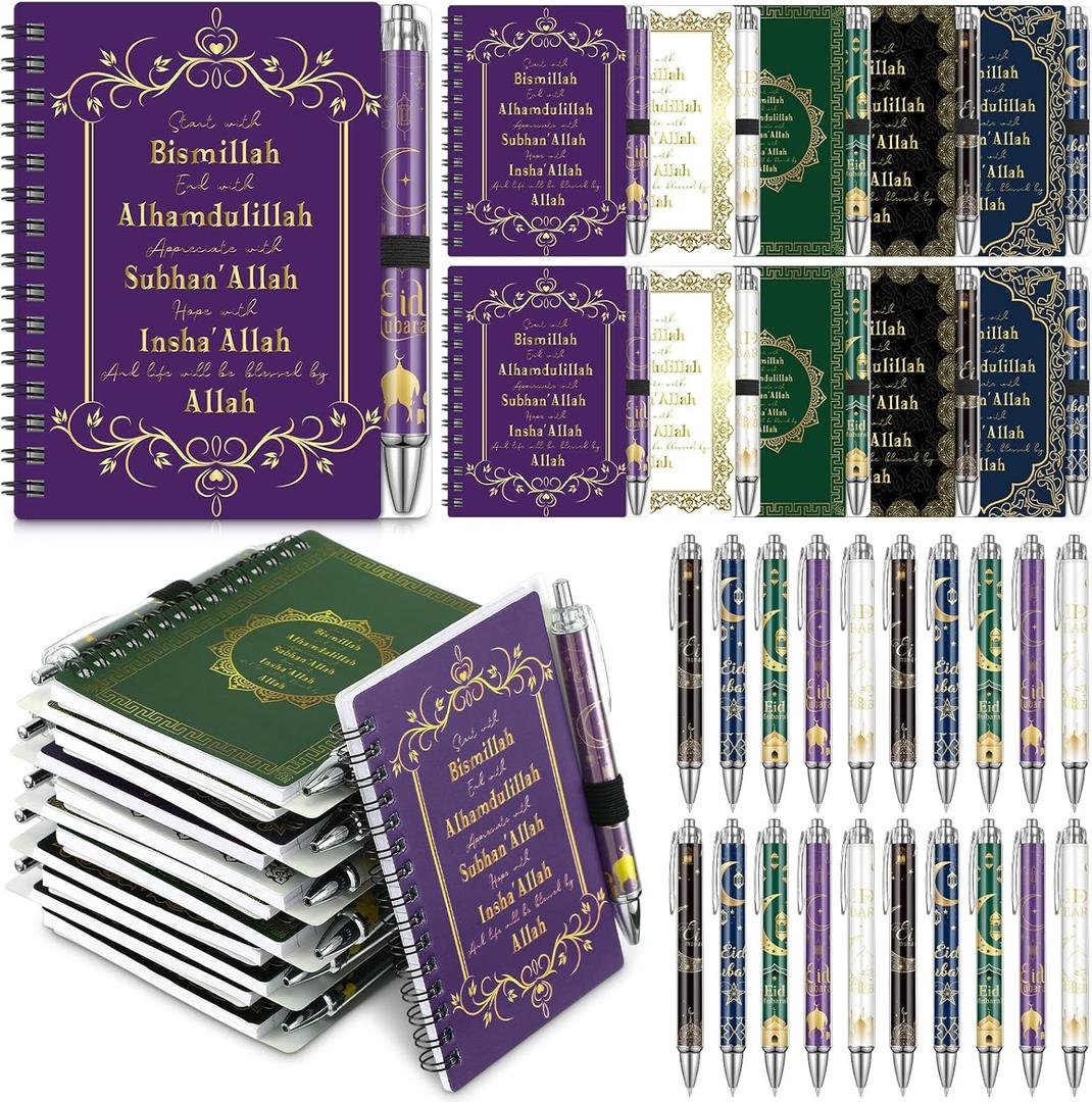 Gersoniel 20 Set Eid Mubarak Gift Bulk Islamic Muslim Notebook Happy Eid Mubarak Ballpoint Pens Ramadan Gifts Prayer Journal Islamic Party Favors Ramadan Gift for Arabic Women Men(Multicolor)