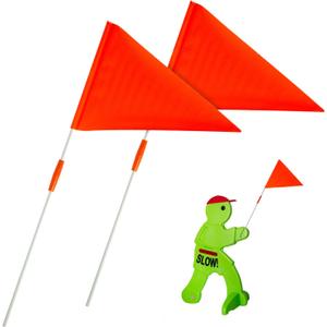 2 Pack Child Slow Down Sign with Flag for Step 2 Kid Alert  Orange Safety Warning Poles  Replacement Pieces for Kids at Play Signs on Street - Safety Flag