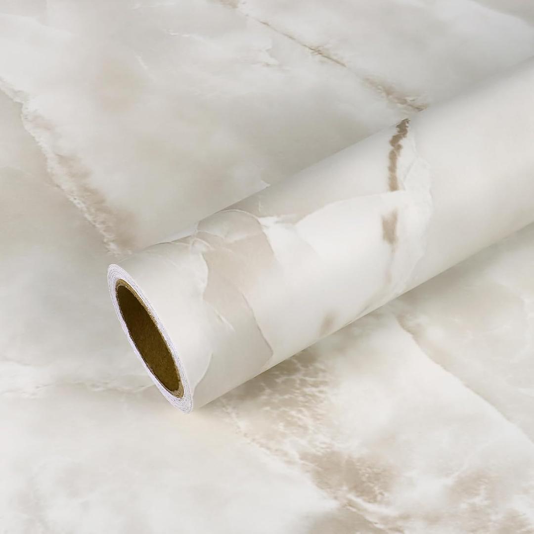VEELIKE Large Size 354''x32'' Cream Onyx Marble Contact Paper for Countertops Matte Marble Counter Top Peel and Stick Waterproof Marble Wallpaper for Kitchen Bathroom Self Adhesive Countertop Covering