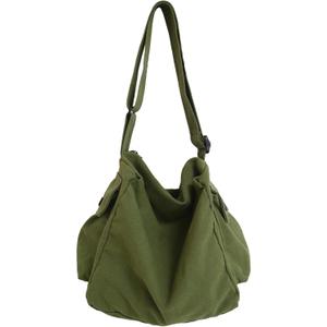 KlaOYer Canvas Messenger Bag Large Hobo Bag Crossbody Shoulder Bag Tote Bag with Pocket for Women and Men (Green 2)