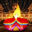 Civaner 5 FT Diwali Inflatables Outdoor Decorations, Diyas Oil Lamp Blow up Yard Decor, Tea Light Style Indian Diwali with Built in LED Lights for Hindu Party Deepavali Home Garden Yard Lawn