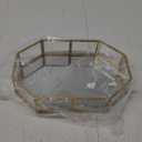 Hipiwe Mirror Glass Vanity Tray - Gold Ornate Makeup Vintage Octagonal Perfume Dresser Jewelry Trinket Organizer for Bathroom Storage Home Decor (8" x 5.7" x 1.8")
