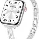 Adorve Slim Gold Bands Compatible with Apple Watch Bands for Women, Cute Dressy Thin Bracelet Stainless Steel Metal Strap for iWatch, Size: 44mm/45mm/46mm/49mm/42mm(series 3 2 1)(Silver)