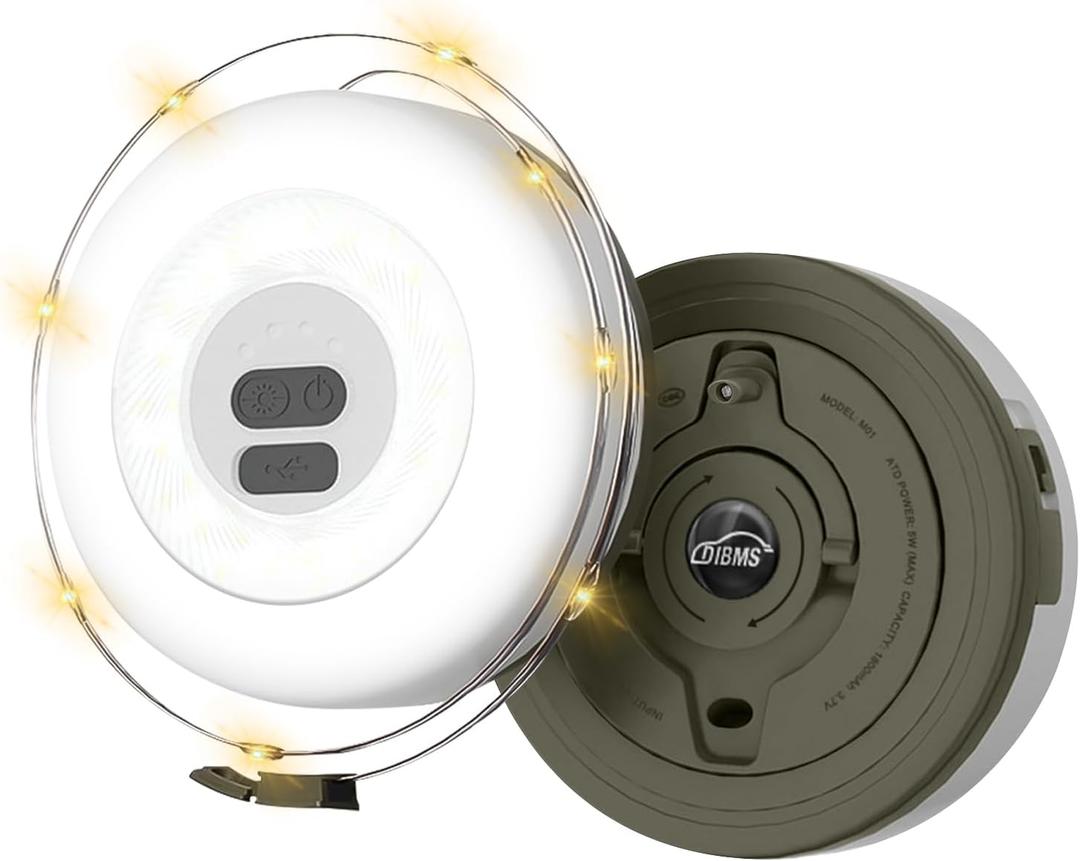 DIBMS 1-Pack Camping String Light w/Lamp, 32.8FT Rechargeable Waterproof LED Hanging Light for Outdoor Camping Awning Tent Garden Party Festival Decor