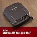 George Foreman 4-Serving Removable Plate Electric Grill and Panini Press, George Tough Non-Stick Coating, Drip Tray Catches Grease, Black