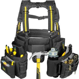 tool belt Suspenders Vest Ultra Anti-Wear, 20-Pocket Pro Framer's Combo Apron and Yoke-style Suspenders-1200D for Men