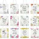 12 Pcs Christian Gift Bible Tote Bags for Women Religious Bulk Floral Christian Canvas Tote Religious Reusable Bags Bible Verse Book for Christmas Gift