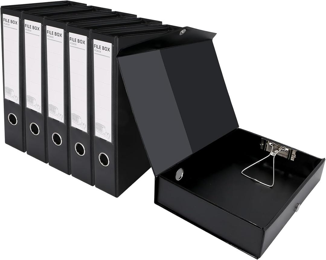 HUA JIE A4 Storage File Boxes Plastic Archives Cases, PVC File Folder Organizer Document Storage Filing Box for office,32.5×6.5×24 cm, Black(Pack of 6)