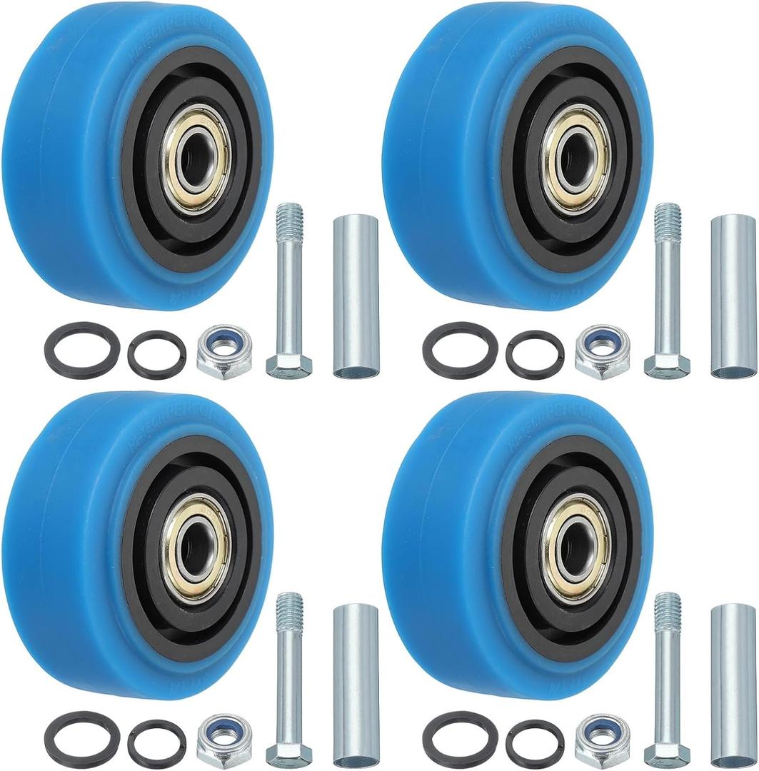 MECCANIXITY 3 Inch Push Cart Wheels Replacement Rubber Rolling Casters Wheel with 3/8" Bore Each Loading Capacity 220 lbs for Furniture Platform Trucks Shopping Cart Shelf, Blue Pack of 4