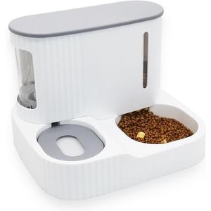 Kathson Automatic 2 in 1 Cat Feeder and Water Dispenser, Gravity Feed Pet Feeder for Indoor & Outdoor Cats (Grey)