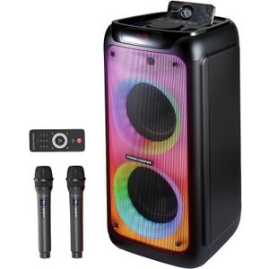GKD80 Karaoke Machine for Adults with 2 Wireless UHF Microphone, 600W Peak Bluetooth Speaker with Dual 8'' Subwoofers, Portable Party Speaker with RC/Wheels for Singing/Outdoor Events/Speaking