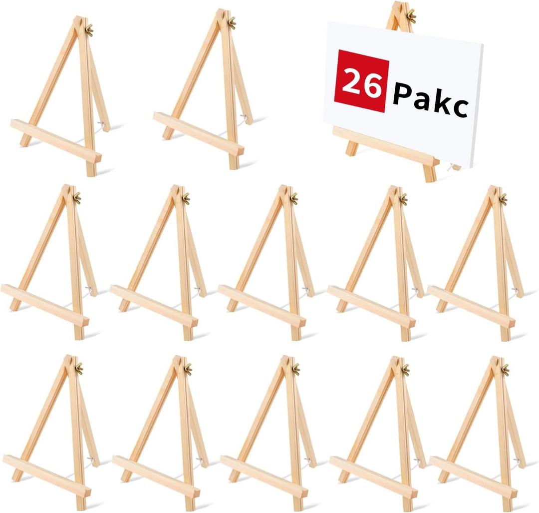 26 PCS 9 Inches Tabletop Easels,Wood Easels, Easel Stand for Painting Canvases, Art, and Crafts, Tripod, Painting Party Easel, Tabletop Easels for Painting, Portable Canvas Photo Picture Sign Holder