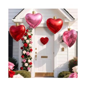 Jetec 4 Pcs 17" Valentine's Day Inflatable Ornament with Glitter Cloth Cover, Large PVC Heart Blow up Ornaments Blow Ball for Yard Outdoor Lawn Porch Decorations (Heart,Red,Pink)